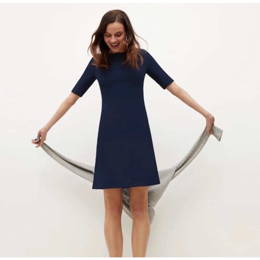 Michael Stars Milo Elbow Sleeve Dress Navy Cotton Crew Neck S NWT